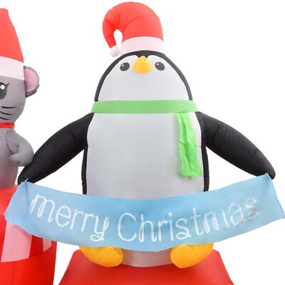 vidaXL Napihljiv božični vlak s pingvinom in miško LED IP44 350 cm
