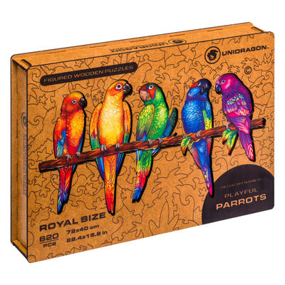 UNIDRAGON Lesena sestavljanka 620-delna Playful Parrots 72x40 cm
