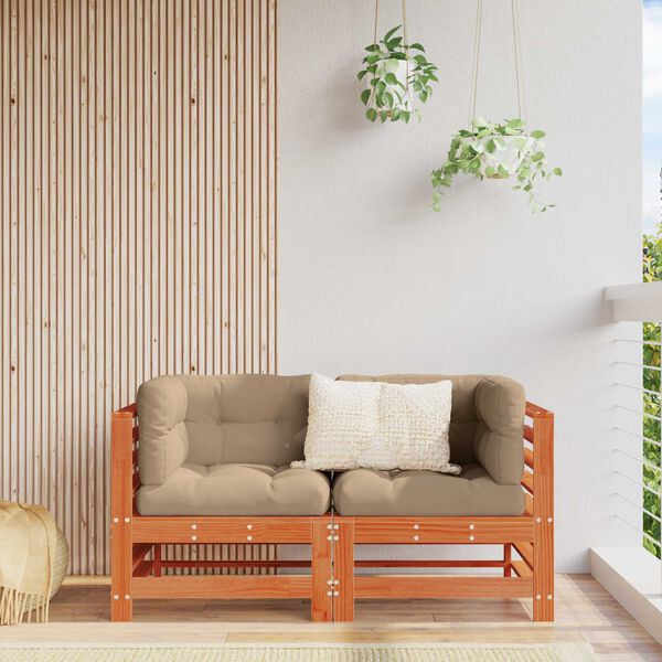 vidaXL Vrtni kotni kavč Masivna borovina Voskan Rjava