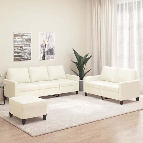 vidaXL Sedežna garnitura 3-delna z blazinami krem umetno usnje