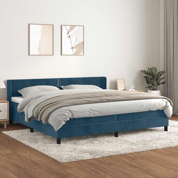 vidaXL Box spring postelja z vzmetnico temno modra 200x200 cm žamet