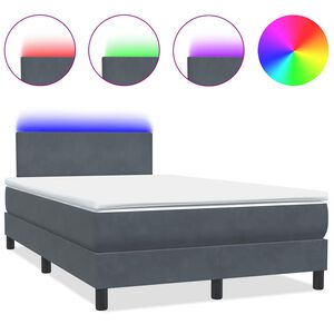 vidaXL Box spring postelja z vzmetnico LED temno siva 120x220 cm žamet