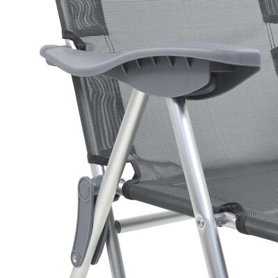 vidaXL Zložljiv kamping stol z naslonom za noge 2 kosa siv tekstilen