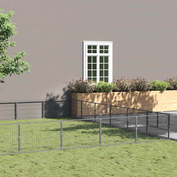 vidaXL Pasji boks srebrn 48 m&sup2; jeklo