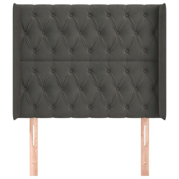 vidaXL Vzglavje z u&scaron;esi temno sivo 103x16x118/128 cm žamet