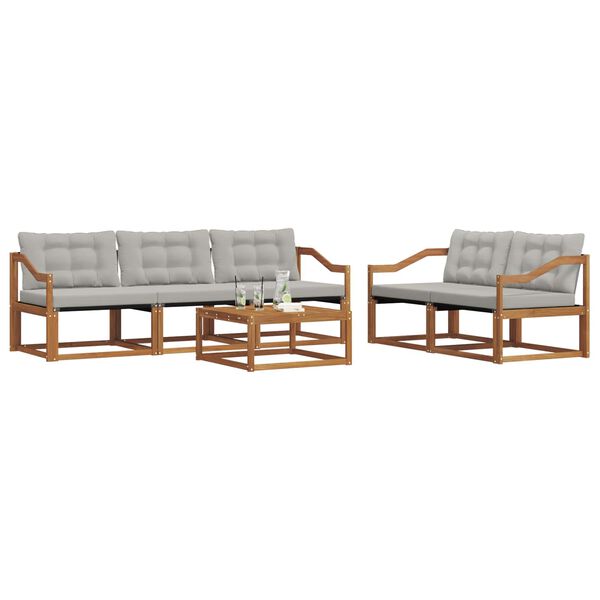 vidaXL Zunanja garnitura za sedenje 6 pcs Naravna in svetlo siva