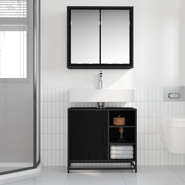 vidaXL Komplet pohi&scaron;tva za kopalnico s polico 2 pcs Črna Orehovina