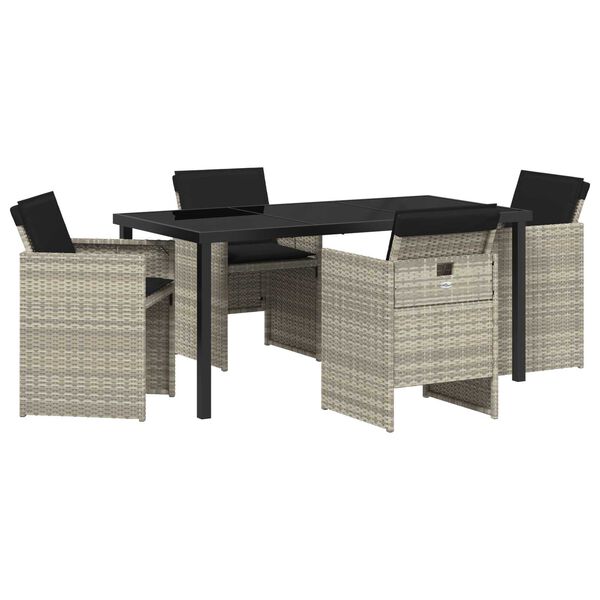 vidaXL Komplet za jedilnico v vrtu 5 pcs Svetlo siva poli ratan