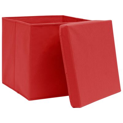 vidaXL Škatle za shranjevanje s pokrovi 10 kosov rdeče 32x32x32 cm