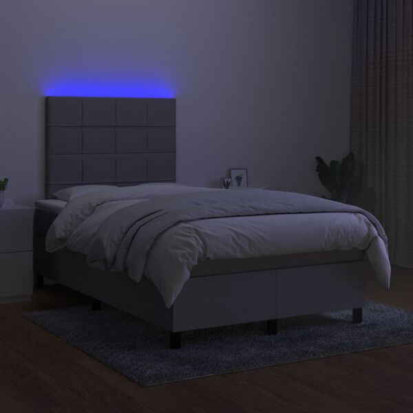 vidaXL Box spring postelja z vzmetnico LED sv. siva 120x200 cm blago