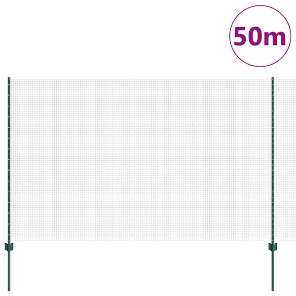 vidaXL Ograja s stebrom Zelena 1,5 x 50 m Jeklo in PVC