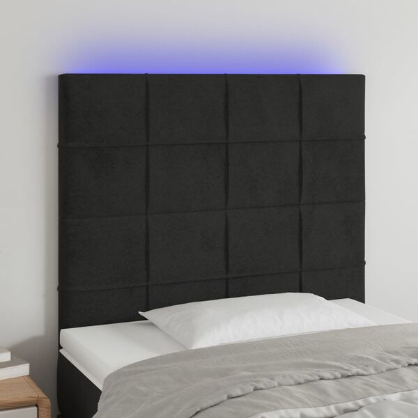 vidaXL LED posteljno vzglavje črno 80x5x118/128 cm žamet