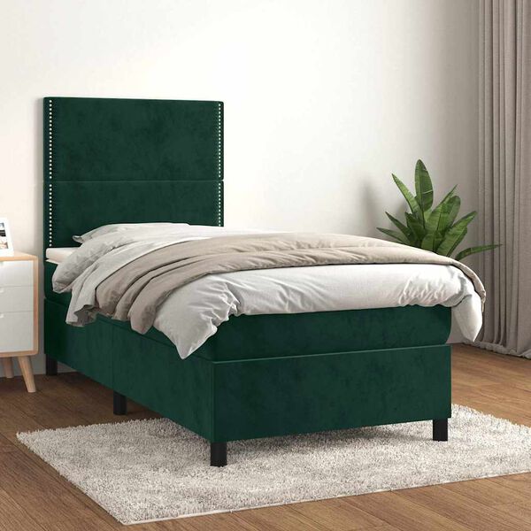 vidaXL Box spring postelja z vzmetnico temno zelen 90x190 cm žamet