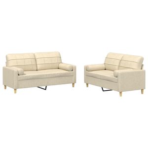 vidaXL Sedežna garnitura 2-delna z vzglavniki krem blago