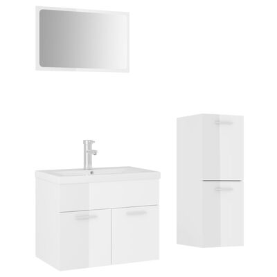 vidaXL Komplet kopalniškega pohištva visok sijaj bele barve iverna pl.