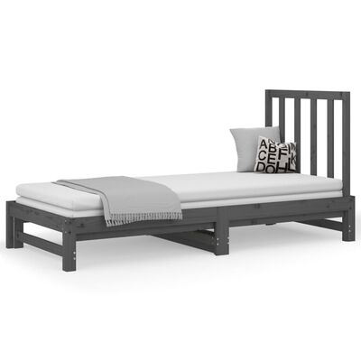 vidaXL Izvlečna dnevna postelja siva 2x(90x190) cm trdna borovina