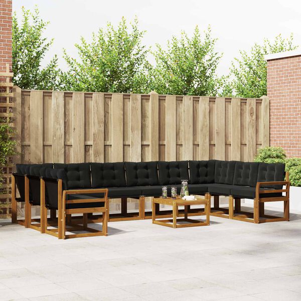 vidaXL Zunanja garnitura za sedenje z blazino 11 pcs Naravna in črna