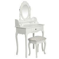vidaXL Toaletna mizica z ogledalom in stolčkom bele barve