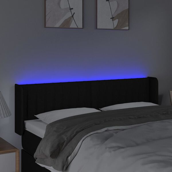 vidaXL LED posteljno vzglavje črno 147x16x78/88 cm blago
