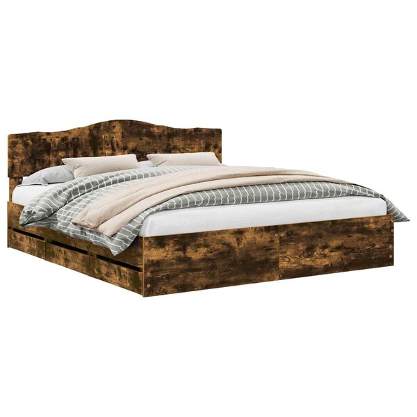 vidaXL Konstrukcija postelje s predalom Dimljeni oreh 180 x 200 cm