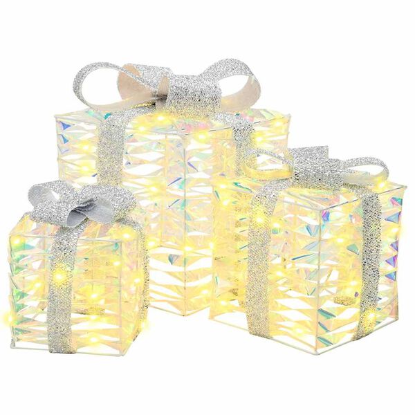 vidaXL Darilna &scaron;katla med 60 LED 3 pcs Toplo bela 20 x 20 x 20 cm PET