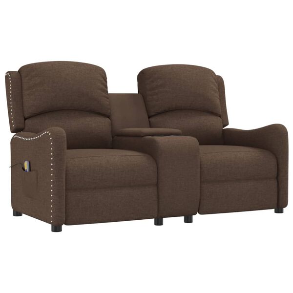 vidaXL Masažni dvosed z držali za skodelico rjavo blago