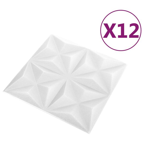 vidaXL Stenske plo&scaron;če 12 pcs Origami Bel 50 x 50 cm XPS Pena
