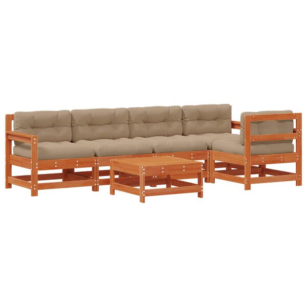 vidaXL Vrtna dnevna garnitura 6 pcs Voskan Rjava Masivna borovina