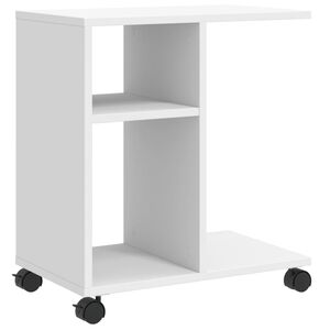 vidaXL Stranska mizica s kolesi bela 50x30x55 cm inženirski les