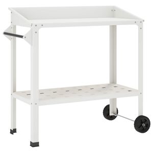 vidaXL Miza za sajenje na kolesih 96 x 50 x 89 cm Mlinjeni jeklo Bela