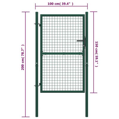 vidaXL Vrata za ograjo iz jekla 100x150 cm zelena