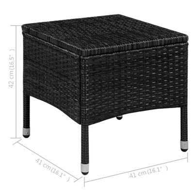 vidaXL Zunanji stol in stolček z blazinami poli ratan črne barve
