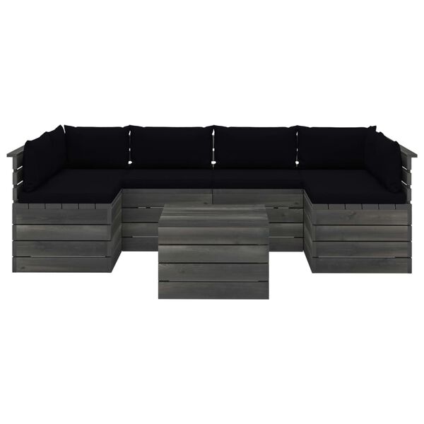 vidaXL Vrtna garnitura iz palet 7-delna z blazinami trdna borovina