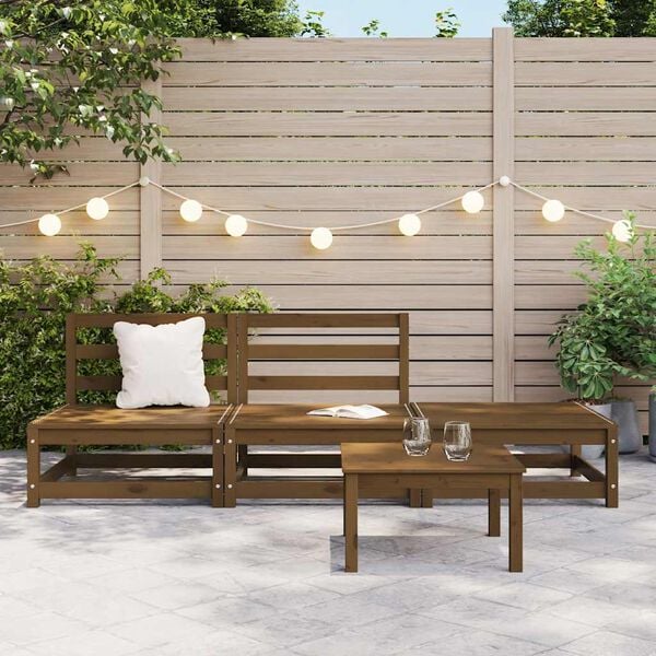 vidaXL Vrtna sedežna garnitura 3-delna medeno rjava trdna borovina