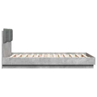 vidaXL Posteljni okvir z vzglavjem in LED betonsko siv 140x190 cm