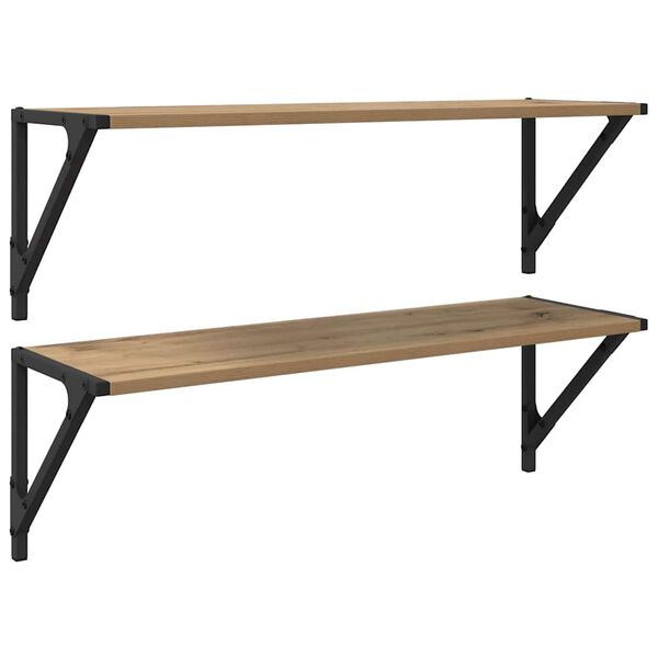 vidaXL Stenske police s polico 2 pcs Umetni hrast 80 x 25 x 25,5 cm