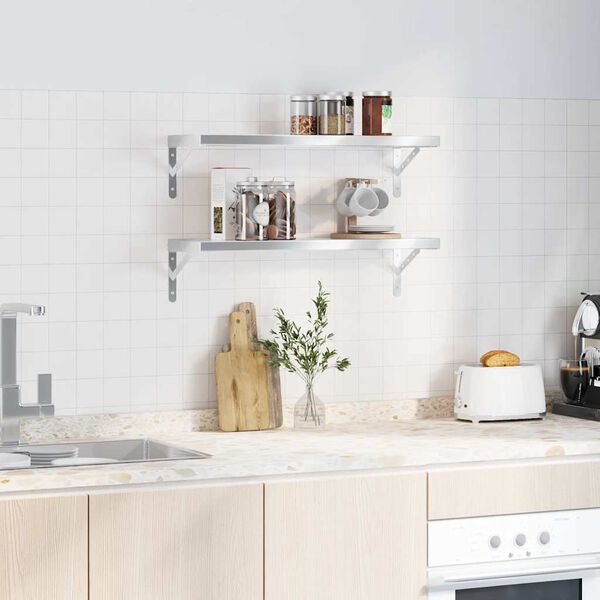 vidaXL Stenske police 2 kosa 75x23,5x3 cm srebrna nerjaveče jeklo