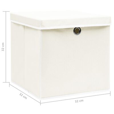 vidaXL Škatle za shranjevanje s pokrovi 4 kosi bele 32x32x32 cm blago
