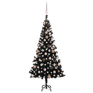 vidaXL Umetna osvetljena novoletna jelka z bunkicami črna 150 cm PVC