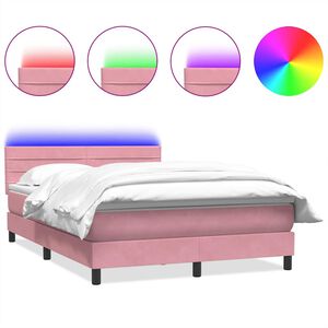 vidaXL Box spring postelja z vzmetnico LED roza 160x220 cm žamet