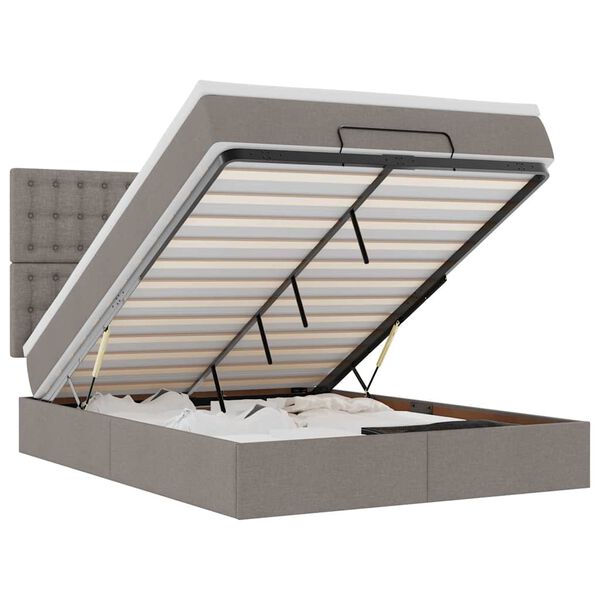 vidaXL Otomanska postelja z vzmetnico & LEDs taupe 140x190 cm blago