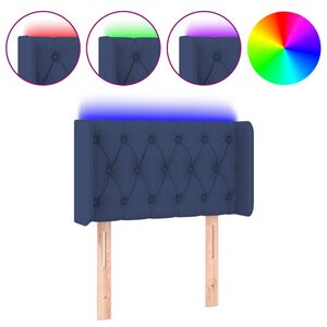 vidaXL LED posteljno vzglavje modro 83x16x78/88 cm blago