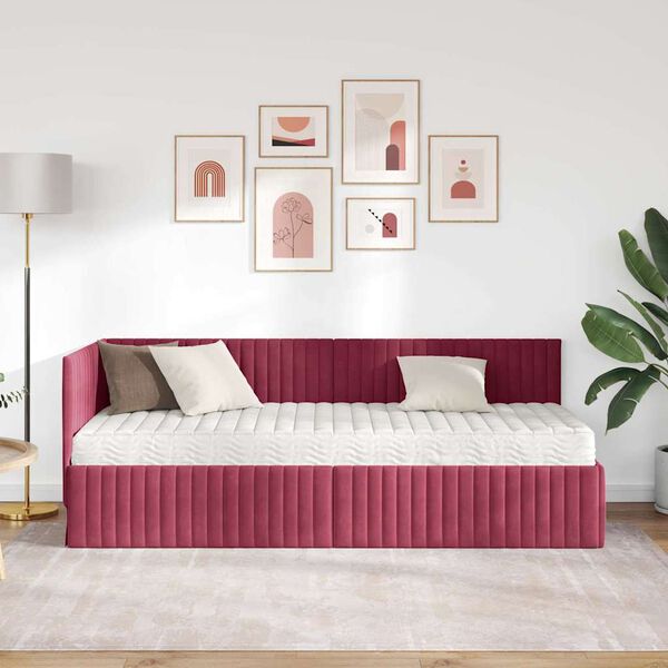 vidaXL Kotni okvir postelje z matrico z vzglavjem 2 pcs Zelena Žamet