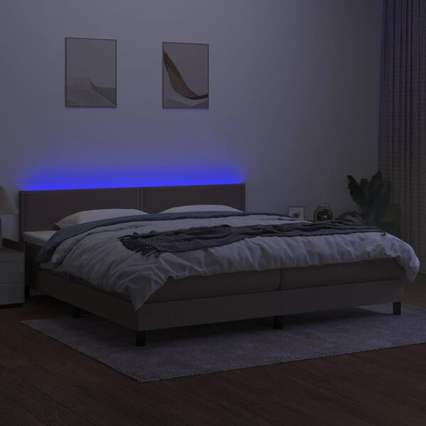 vidaXL Box spring postelja z vzmetnico LED taupe 200x200 cm blago