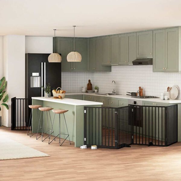 vidaXL Ograda za pse z vrati zložljiva 6 panelov črna 480 cm les