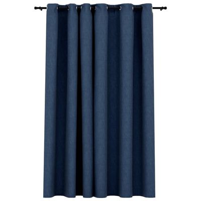 vidaXL Zatemnitvena zavesa z obročki videz platna modra 290x245 cm