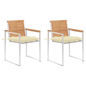 vidaXL Vrtni stoli z blazinami 2 kosa trdna tikovina in jeklo