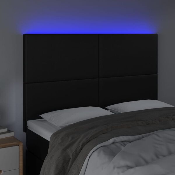 vidaXL LED posteljno vzglavje črno 144x5x118/128 cm umetno usnje