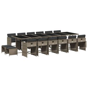 vidaXL Vrtna jedilna garnitura 17-delna z blazinami siv poli ratan