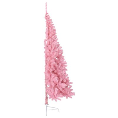 vidaXL Umetna polovična novoletna jelka s stojalom roza 180 cm PVC